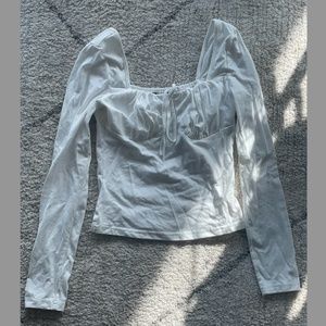 White Long Sleeve Square Neck Top